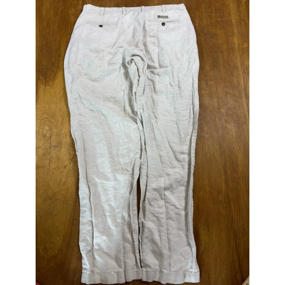 VINTAGE Chaps Ralph Lauren Pants Men 37x33 Beige Linen Blend Baggy Loose Trouser